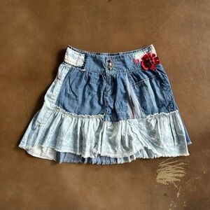 2000s DESIGUAL denim patchwork mini skirt